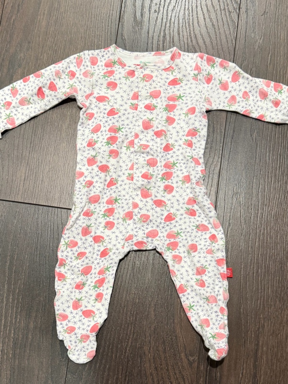 Magnetic Me Cotton One-Piece Footed Sleeper - Strawberry Print - 3-6 Months